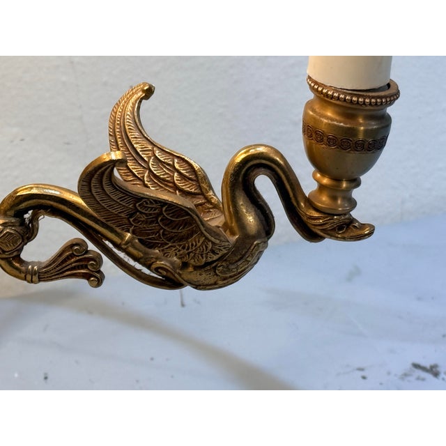 Mid 20th Centuty Swan Form French Empire Style Brass Bouilotte Table Lamp For Sale - Image 11 of 12