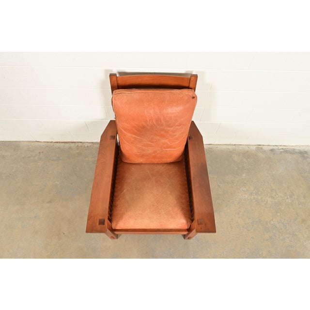 L. & J.G. Stickley, Inc. Stickley Mission Arts & Crafts Cherry Wood Spindle Reclining Morris Lounge Chair For Sale - Image 4 of 12