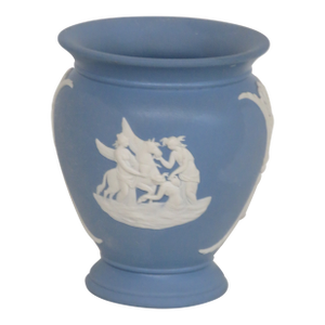 Wedgwood Small Blue Jasperware Vase Neoclassical Motif Winged Horse Cherub 4739b