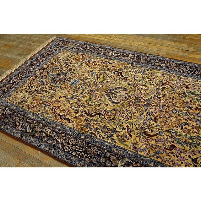 Mid 20th Century Brilliant Light Yellow and Blue Color With Special Flower Design Vintage Isfahan Rug For Sale - Image 5 of 7