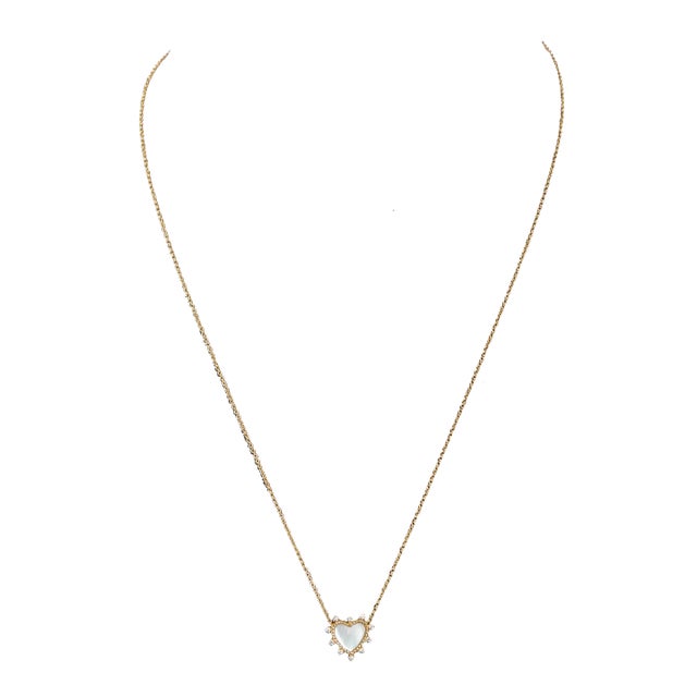 Sacred Heart Mother of Pearl and Diamond Heart Necklace in 14K gold For Sale