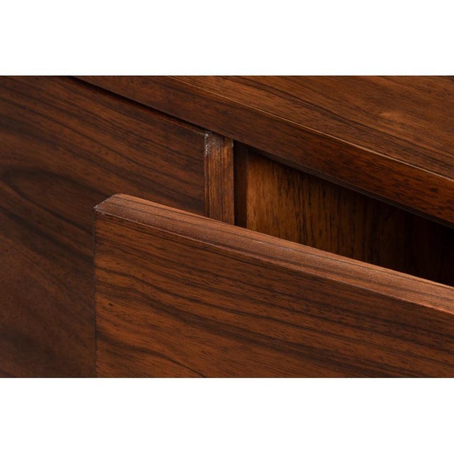 Modern Bowfront Walnut Credenza - Sculpted Stainless Pulls For Sale - Image 11 of 12