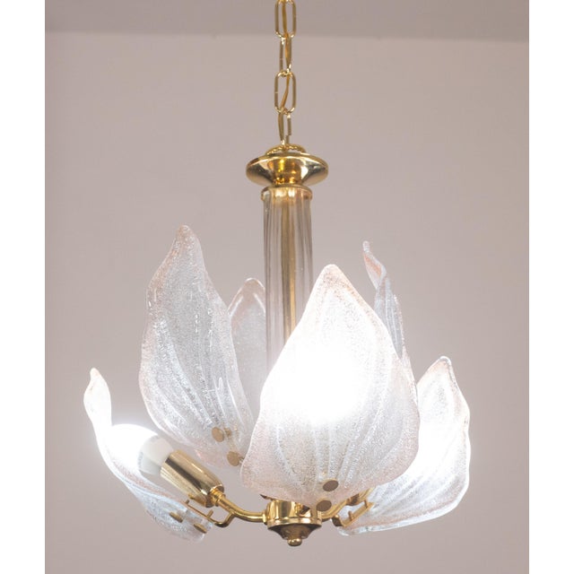 Italian 1970 Franco Luce Style Murano Style Chandelier Pink Leaves For Sale - Image 3 of 12