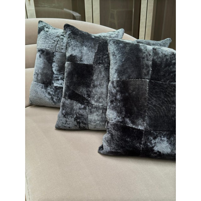 Early 21st Century Black Shearling Cushions from Alma London, Spain, 2010, Set of 3 For Sale - Image 5 of 10
