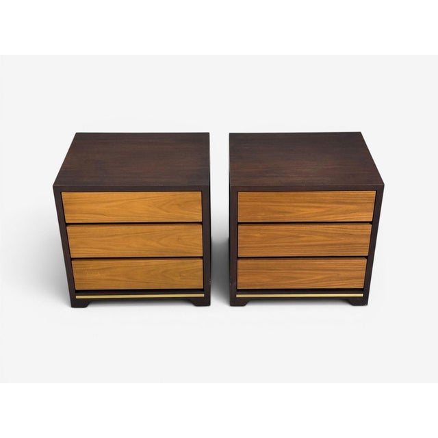 2010s Modern, Nightstands or Bedside Tables, Stained Wood, Brass, Usa, 21st C. For Sale - Image 5 of 9