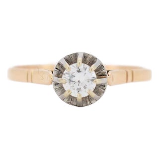 1970s Vintage Solitaire Ring in Platinum & Gold, VVS F/G Diamonds, Size 10.5 For Sale