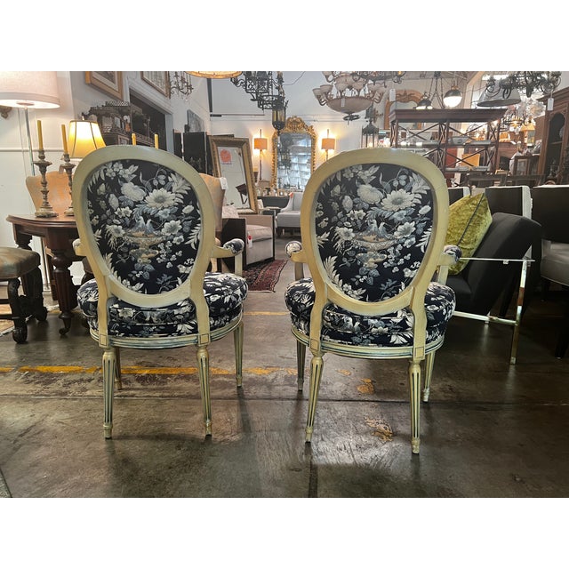 Mid 20th Century Pair of Vintage French Louis XVI Style Painted Fauteuil Armchairs For Sale - Image 5 of 13