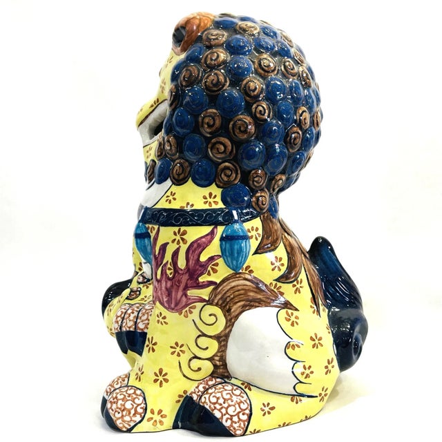 1980's Pastel Yellow Chinoiserie Foo Dogs Shi Lions - Set of