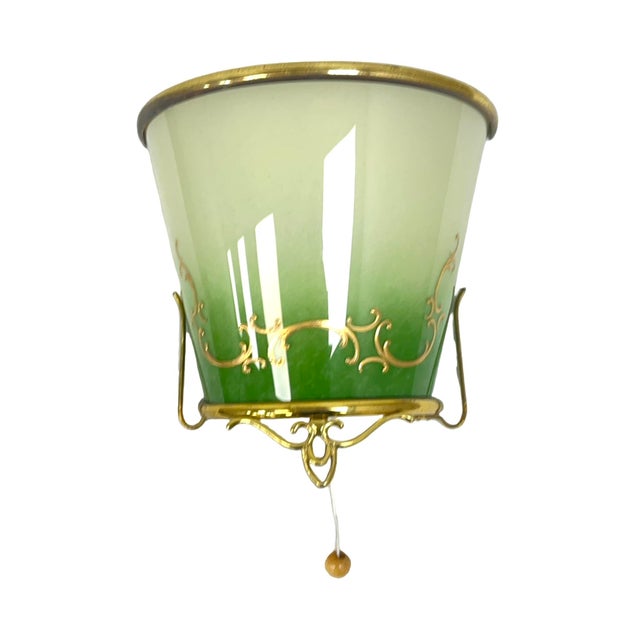 Green Gradient Glass Wall Sconce With Brass Fixture, France 1960s. For Sale - Image 12 of 12