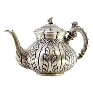 Silver Kettle with Relief Engraving and Handle Lid with Dragon Figure For Sale