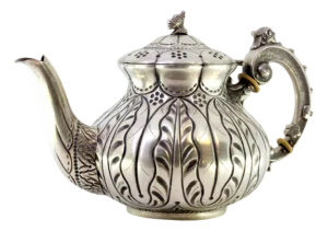Silver Kettle with Relief Engraving and Handle Lid with Dragon Figure