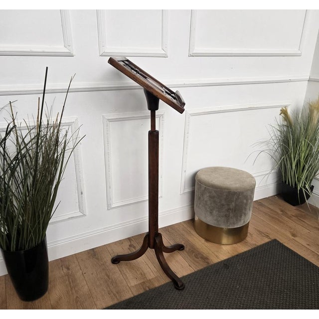 Italian Wooden Lyre Shaped Adjustable Floor Book Stand, 1980s For Sale - Image 4 of 9