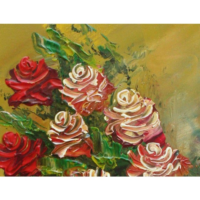 Red Roses, Late 20th Century Impasto Floral Still-Life, Record Breaking Artist by Morris Katz For Sale - Image 4 of 5