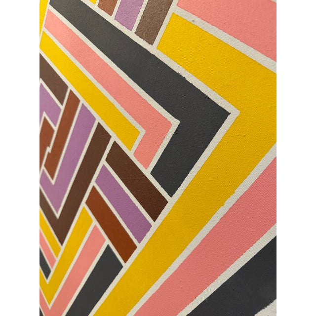 Wood American Artist Joseph Kremer Abstract Geometric Hard Edge Acrylic on Canvas Painting Wood Frame Signed and Dated For Sale - Image 7 of 9