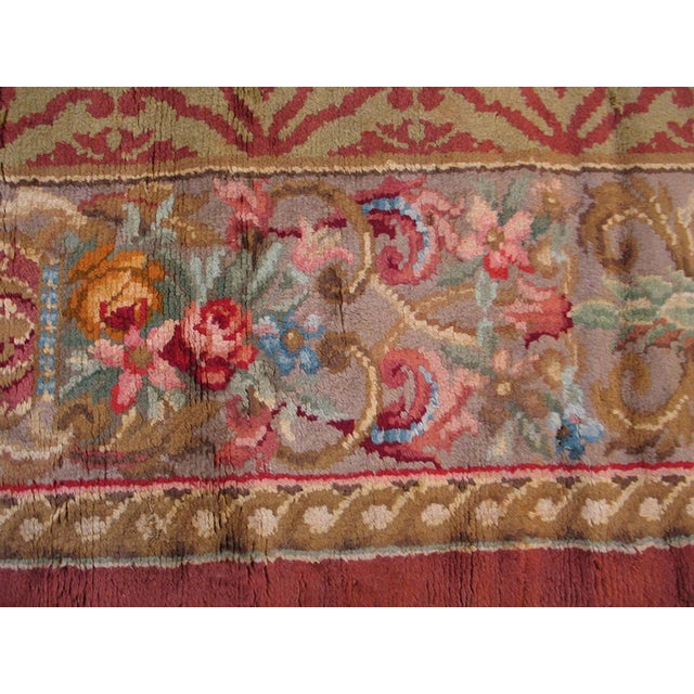 Excellent Tan Camen and Red Wine Color With Unique Florid Design Antique Savonnerie Rug For Sale In New York - Image 6 of 6