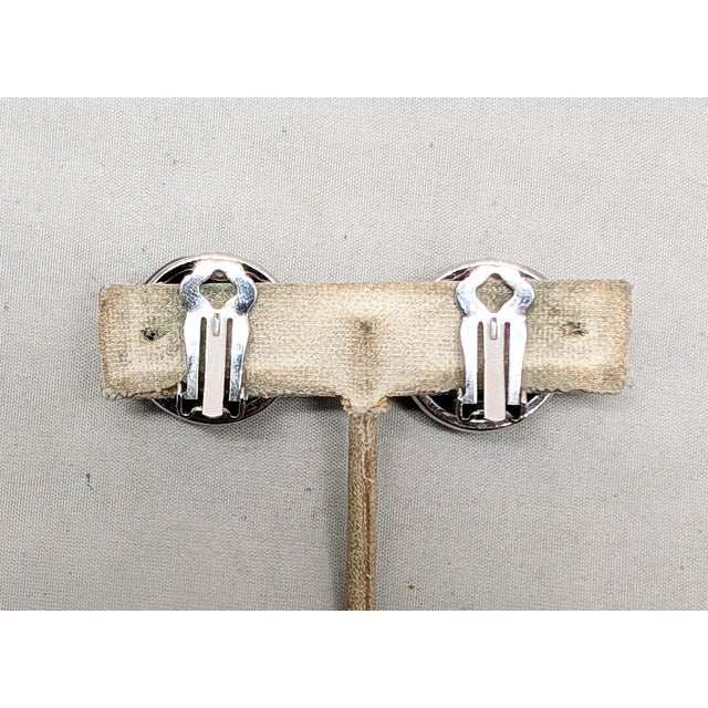 Vintage 1980s Signed Courreges Paris Round Black Enamel & Pavé Clear Rhinestone Clip Earrings-2 Pieces For Sale In Philadelphia - Image 6 of 7