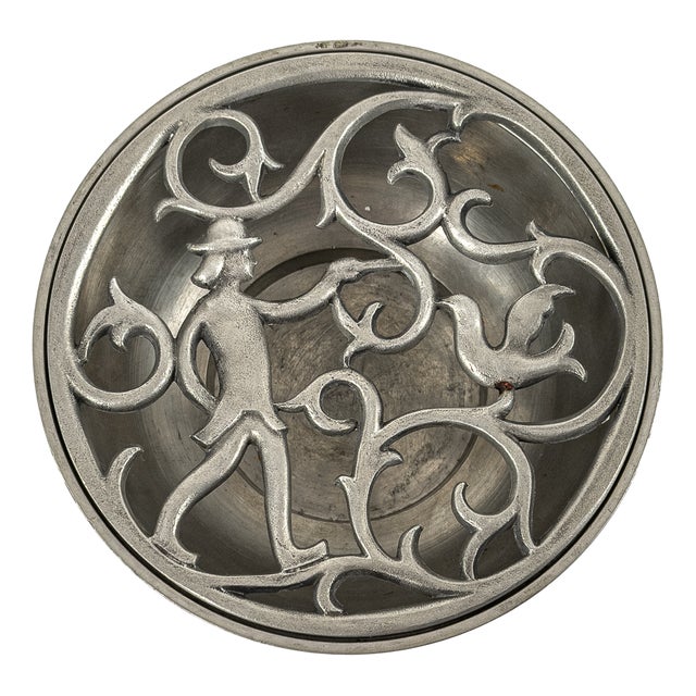 Pewter Bowl with Sculptural Openwork Lid by Edvin Ollers, Sweden, 1920s For Sale