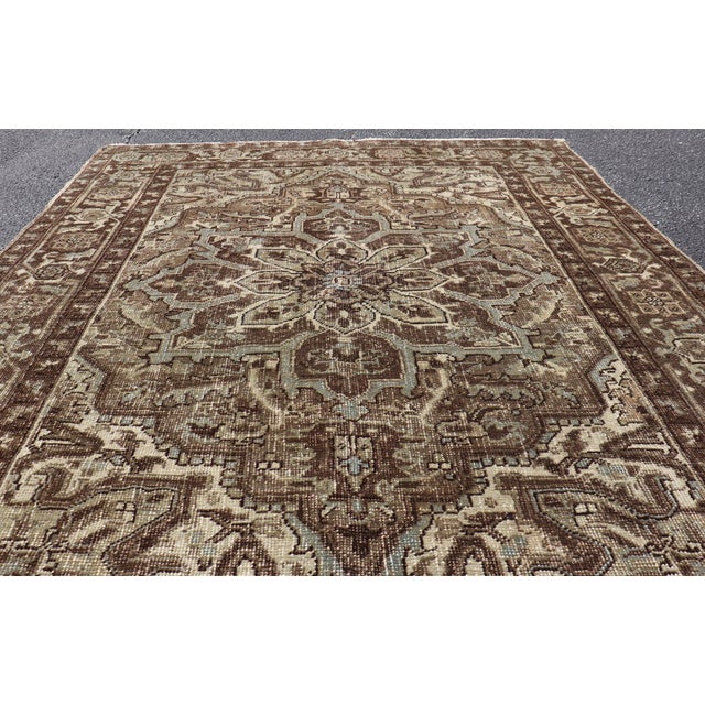 Vintage Persian Heriz Rug With Medallion Design in Brown Tone 4'1 X 5'6 For Sale In Atlanta - Image 6 of 12
