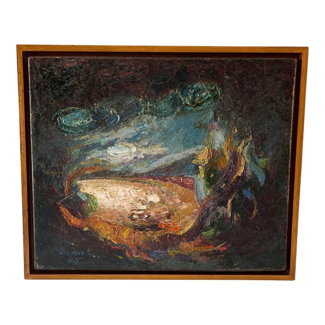 Vintage Abstract Oil Painting by F. Sovero Cuyubama (20th C) For Sale