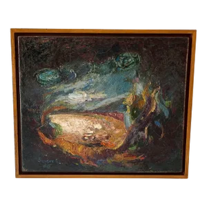Vintage Abstract Oil Painting by F. Sovero Cuyubama (20th C)