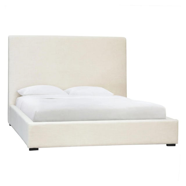 Winter White Upholstered Queen Bed Frame For Sale - Image 4 of 6