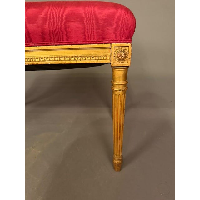 19th Century French Louis XVI Style Gilded Bench With Ruby Red Upholstered Seat, Circa 1890 For Sale - Image 9 of 9