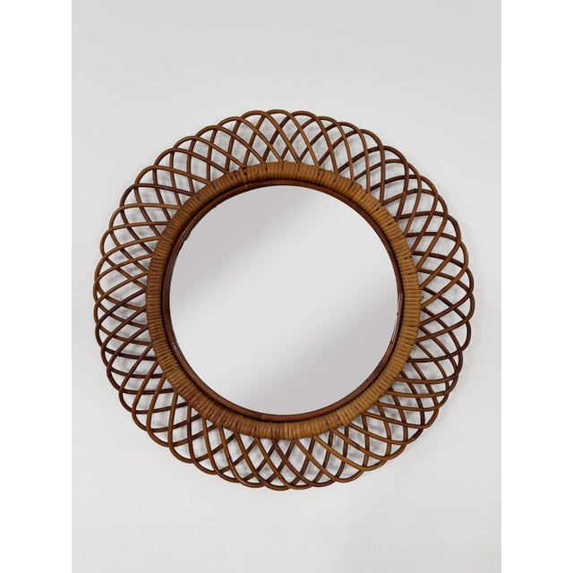 Italian Mirror with Bamboo Rattan Frame, 1960 For Sale - Image 9 of 9