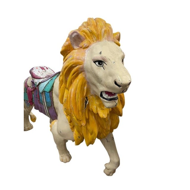 A spectacular large-scale vintage carousel-style lion figure with wonderfully theatrical presence and layers of authentic...