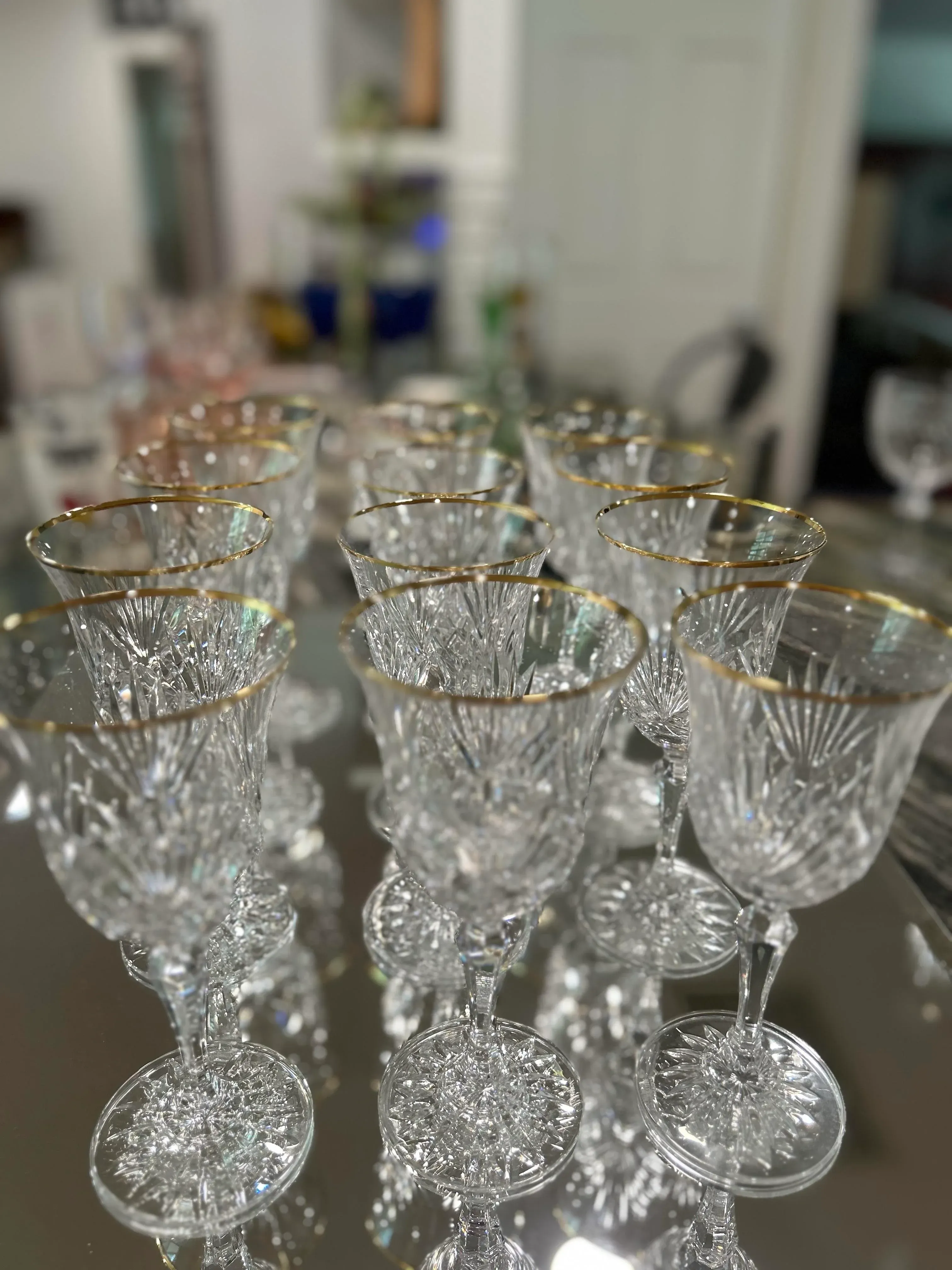1990s Miller Rogaska Crystal Wine Glasses in Richmond Pattern With Gold  Rimmed Trim- Set of 12