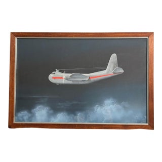 World War 2 Original Oil Painting, Budd Rb - 1 Conestoga Cargo Airplane, United States Navy Rare Artifact - Circa 1942 For Sale