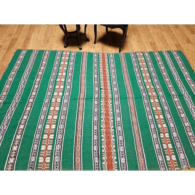 Green Vintage American Southwestern Blanket, Handwoven Wool, Stripe Pattern, 5x8 For Sale - Image 8 of 16