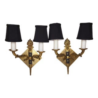 Late 19th Century French Sconces With Shades - a Pair For Sale