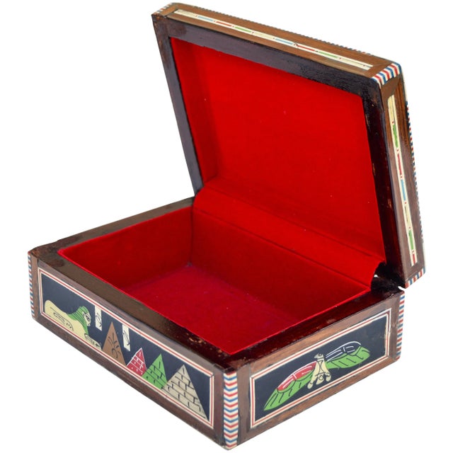 Wood Pearl Inlaid Box W/ Hieroglyphs For Sale - Image 7 of 8