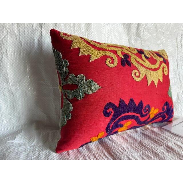 Mid-Century Modern 1900s Antique Suzani Pillow in Red and Gold For Sale - Image 3 of 4