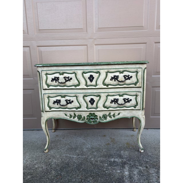 French Provincial Bodart Louis XV Painted Chest in Sage and Cream, a French Country Revival For Sale - Image 3 of 16