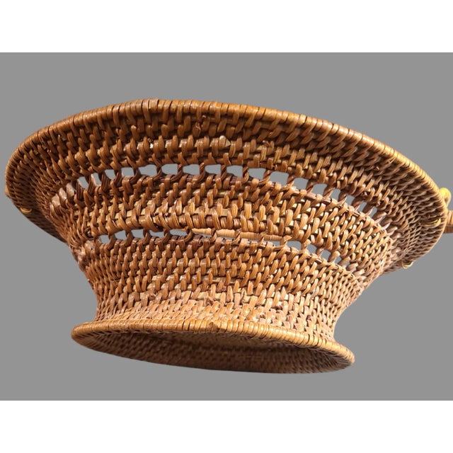 Boho Chic Mid 20th Century Vintage Wicker Tightly Woven Basket With Handle For Sale - Image 3 of 11