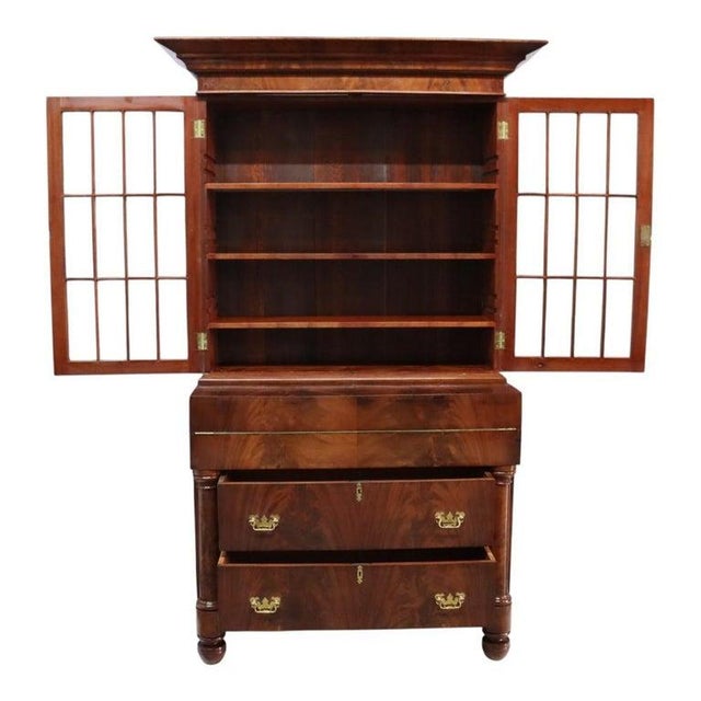 Antique Quervelle American Empire Flame Mahogany Secretary Desk C1840 For Sale - Image 9 of 17