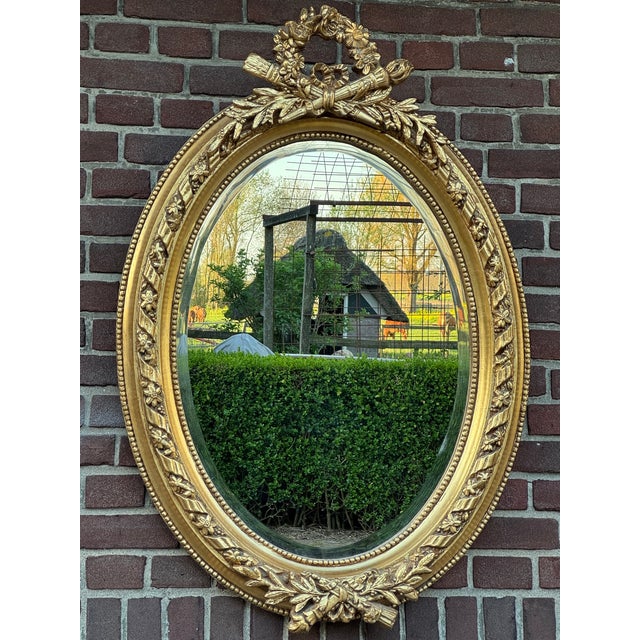1960 French Louis XVI Gold Beech Oval Wall Mirror 1pc For Sale - Image 18 of 18