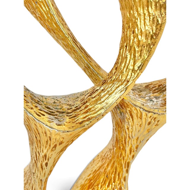 French French Gilt Metal Candlesticks Attributed to Stéphane Galerneau For Sale - Image 3 of 5