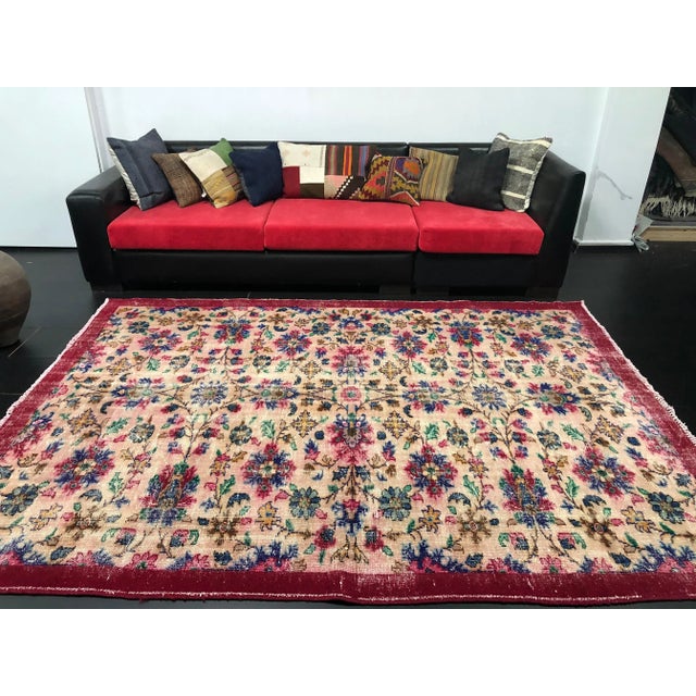 1960s Vintage Distressed Floral Turkish Area Rug For Sale - Image 5 of 11
