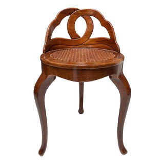 19th C Venetian Walnut Petite Vanity Stool Chair W Cane Seat For Sale