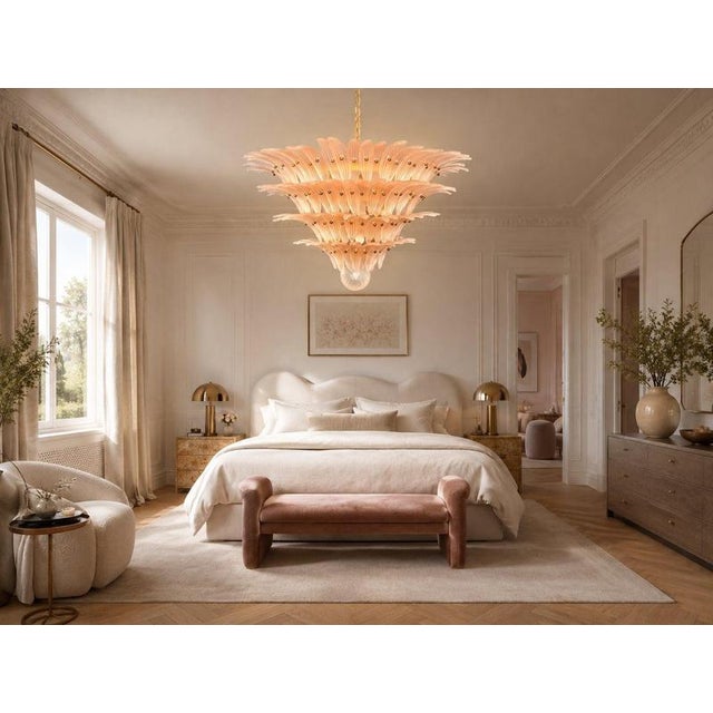 Monumental Pink Glass Leaf Chandelier, 1990 For Sale - Image 3 of 8