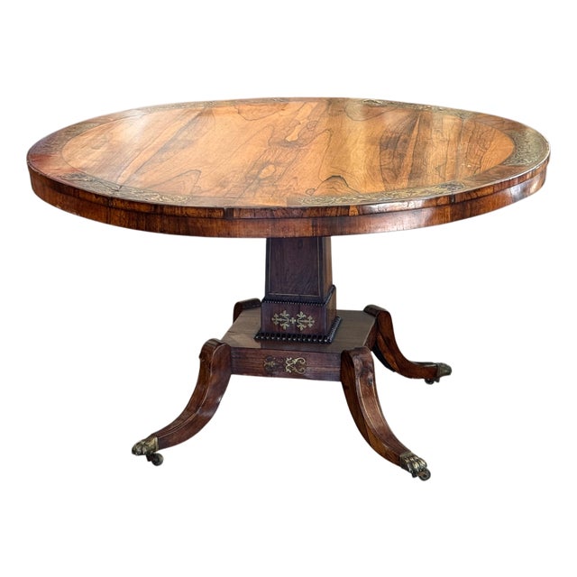 19th Century Regency Rosewood Center Table With Brass Inlay For Sale