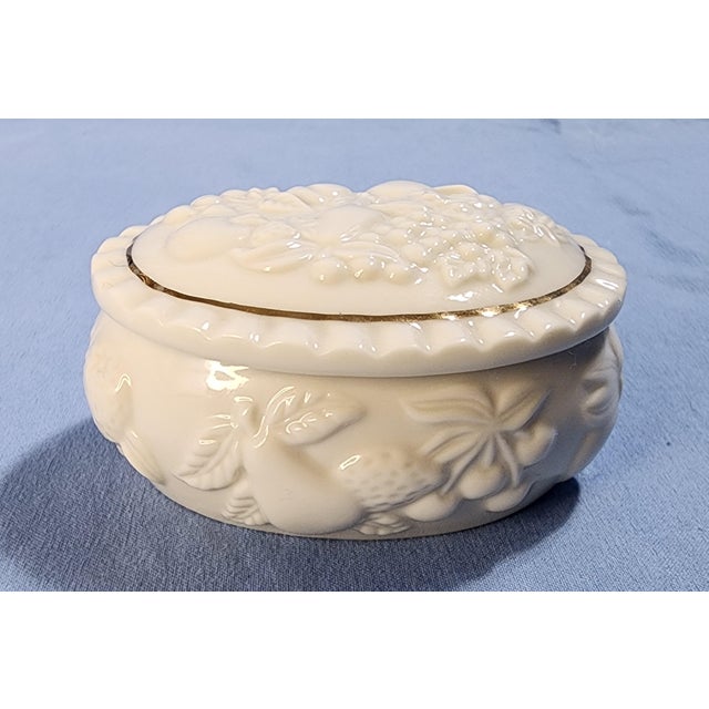 Art Nouveau 1990s Lenox Porcelain Trinket Keepsake Box ~ 22k Gold Trim "Fruits of Life" For Sale - Image 3 of 6