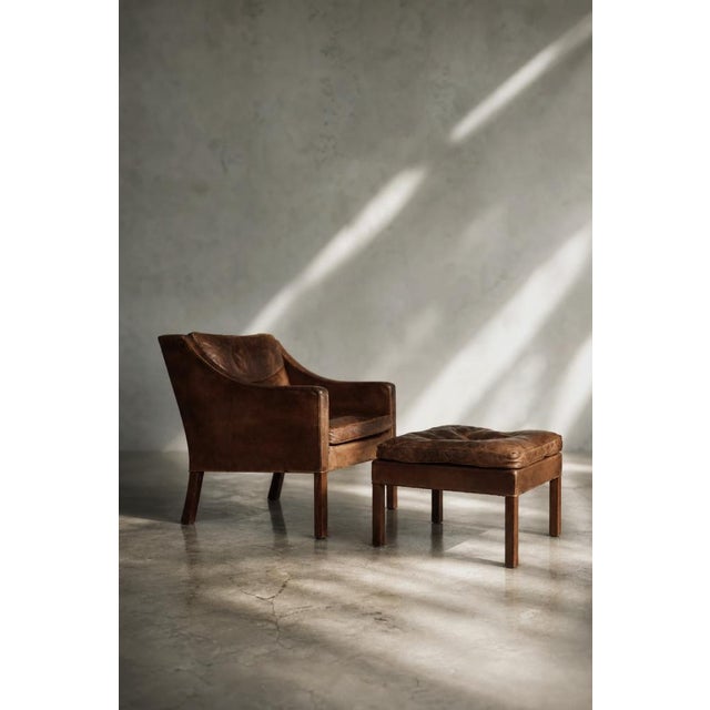 Set of Vintage Danish Modern Leather Model 2207 Lounge Chair and Ottoman by Børge Mogensen for Fredericia, 1960s For Sale - Image 13 of 18