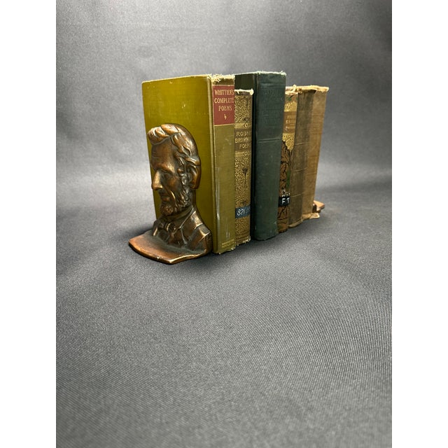 Metal Antique Abraham Lincoln Cast Iron Bronze Coated Bookends a- a Pair For Sale - Image 7 of 11