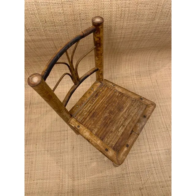 Brown Rattan Tortoise Burnt Bamboo Chair/Plant Stand For Sale - Image 8 of 10