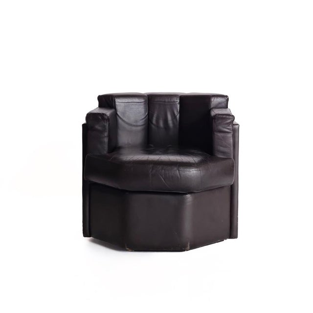 Mid-Century Modern Set of Octagonal Club Chairs in Brown Leather, 1970s For Sale - Image 3 of 15