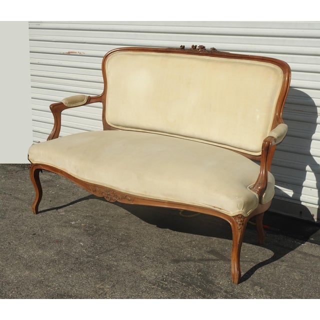 Vintage French Provincial Country Gold Velvet Settee Loveseat Rococo