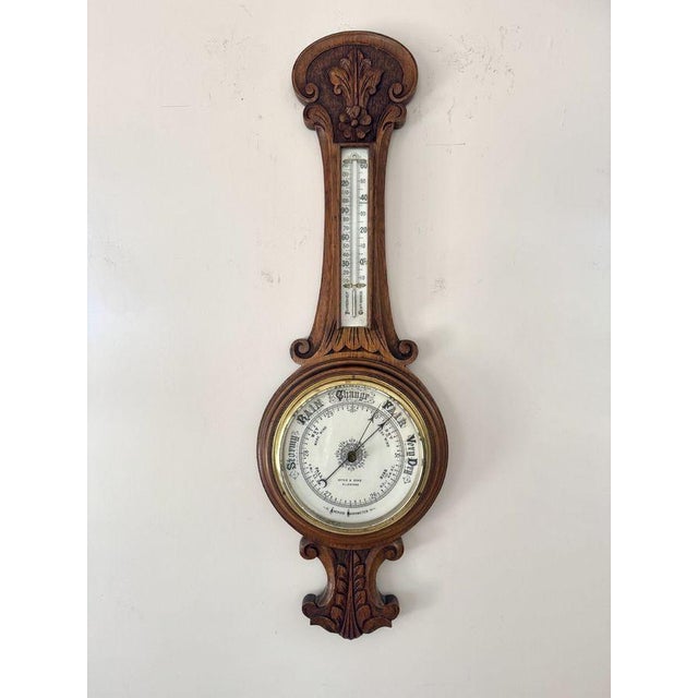 Antique Edwardian Carved Oak Aneroid Barometer by Hyde & Sons Sleaford, 1900 For Sale - Image 6 of 7